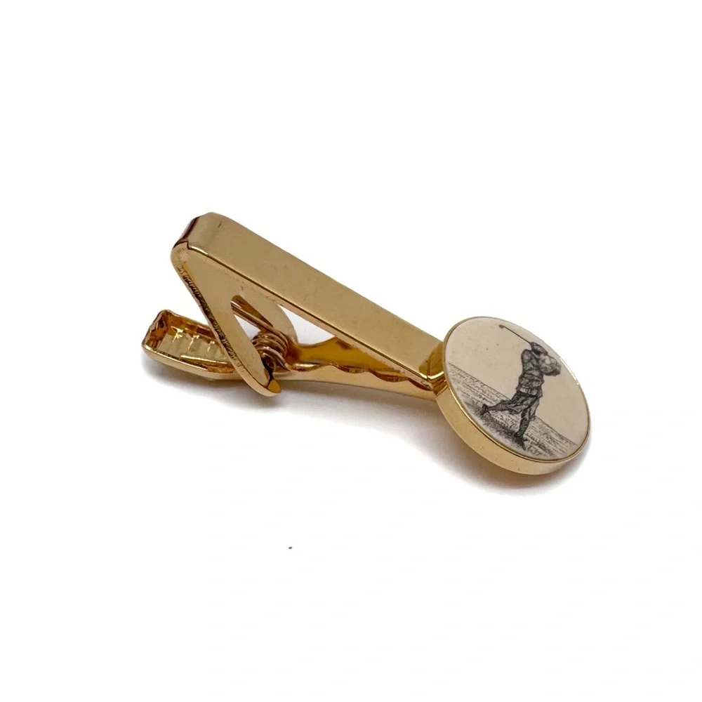 Vintage Barlow Goldtone Golfer Tie Clip